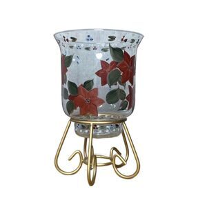 Litetyme Vintage Handcrafted Glassware Poinsettia Hurricane Glass Candle Holder
